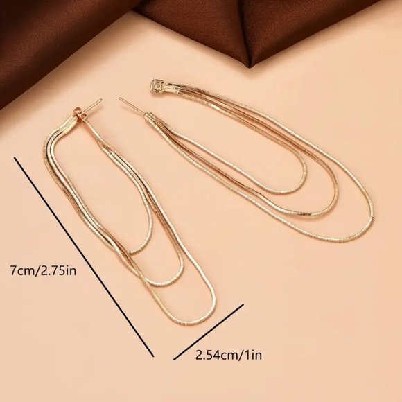 Earrings Chain Gold Triple Dangle Earrings Multi Layer Glam Stylish Y2K Rave New - Picture 3 of 3
